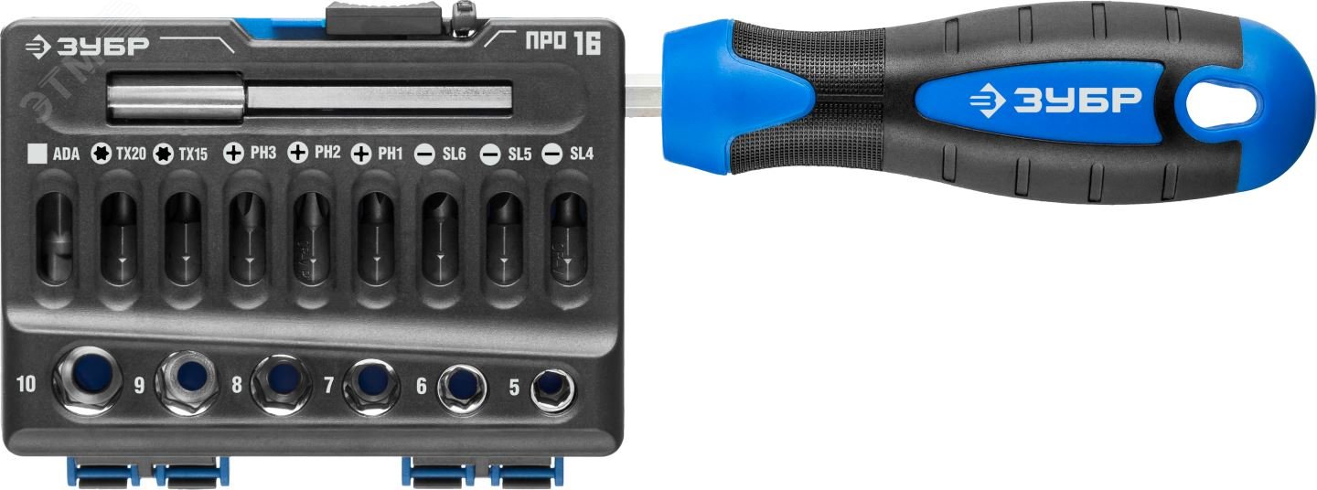 Изображение товара Компактная отвертка-битодержатель с насадками ЗУБР 25216