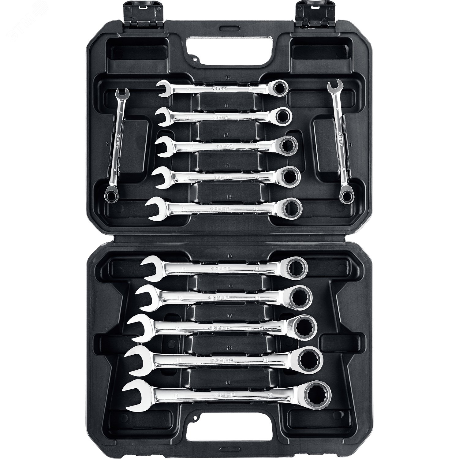 Изображение товара Набор комбинированных гаечных ключей трещоточных 12 шт 8-19 мм ЗУБР