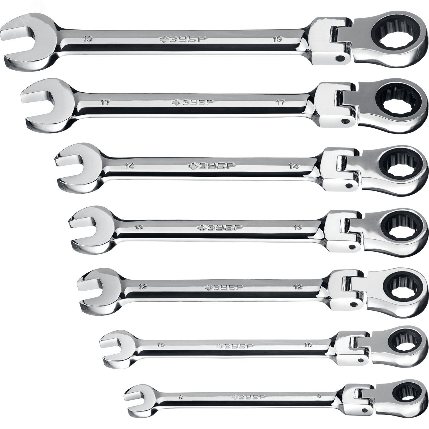 Набор комбинированных гаечных ключей трещоточных шарнирных 7 шт, 8 - 19 мм 27101-H7 ЗУБР - превью