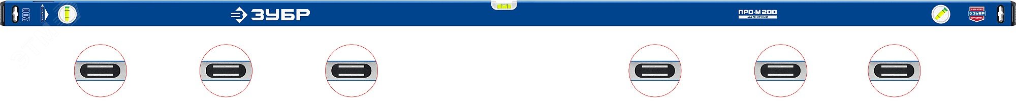 Изображение товара Уровень 2000 мм магнитный усиленный ЗУБР с зеркальным глазком