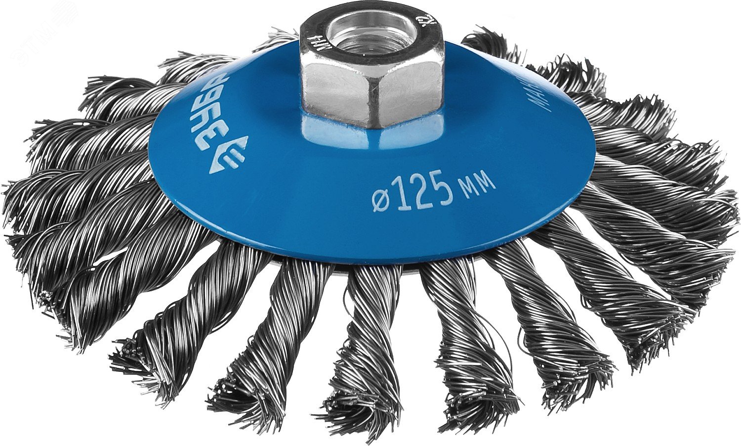 Изображение товара Щетка коническая для УШМ, плетеные пучки стальной проволоки 0,5мм, 125ммхМ14 ''Профессионал''. (шт)
