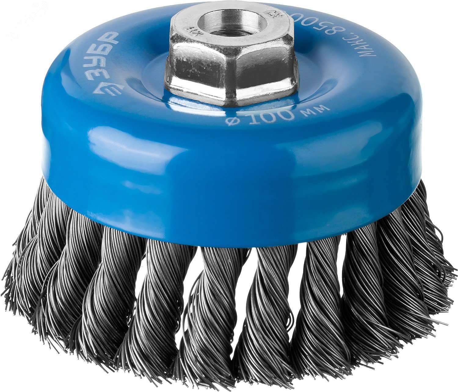Изображение товара Щетка чашечная для УШМ, плетеные пучки стальной проволоки 0,5мм, 100ммхМ14 ''Профессионал''. (шт)
