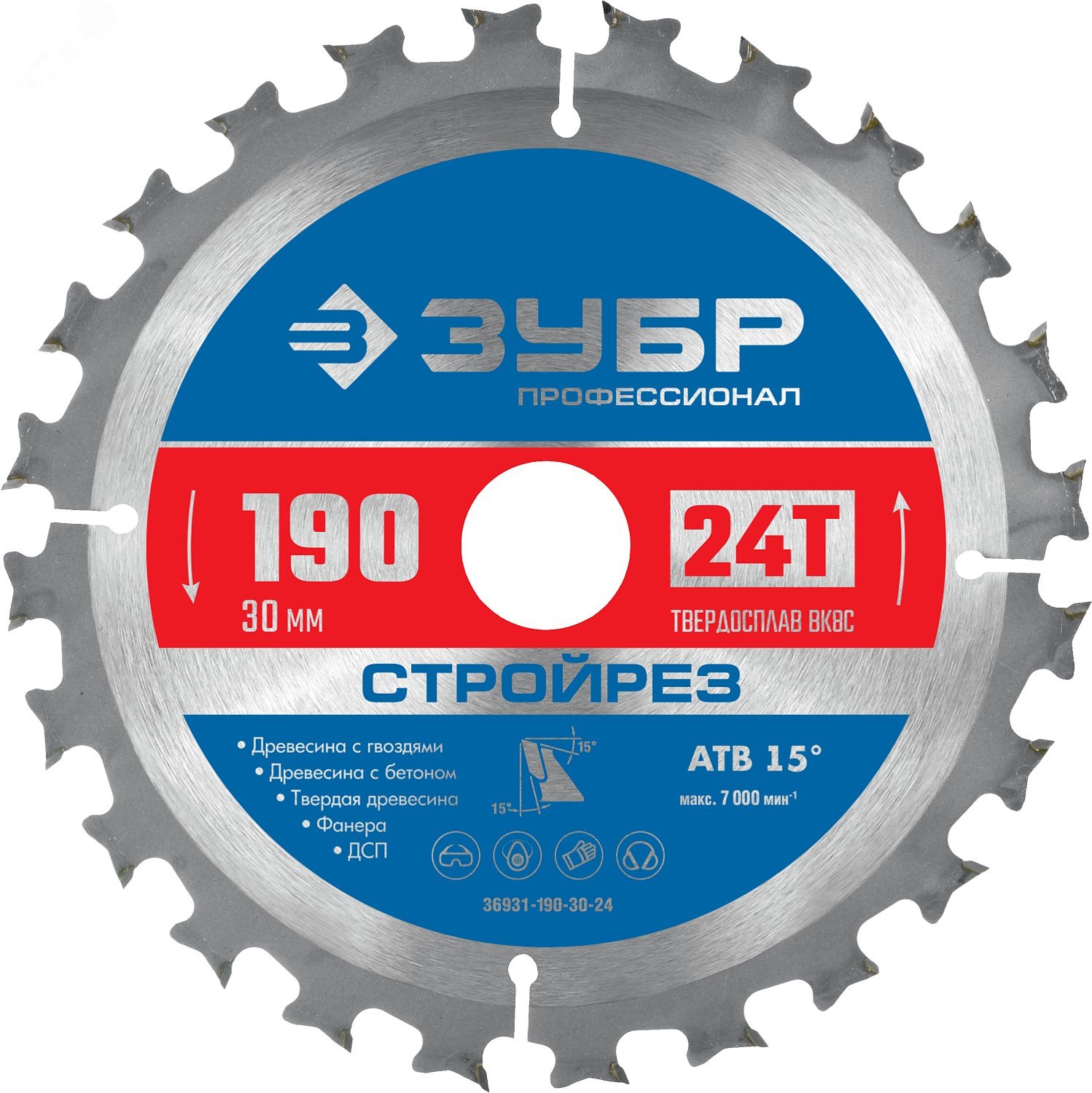 Изображение товара Диск пильный по строительной древесине Стройрез 190х30мм 24Т (шт)