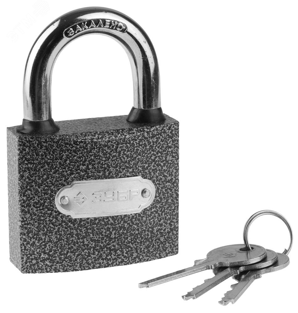 Изображение товара Навесной замок Мастер из металла с закаленной дужкой 63 мм ЗУБР