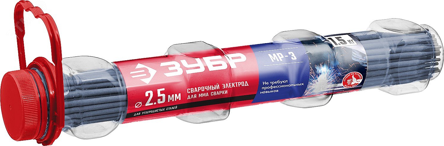 Изображение товара Электроды МР-3 рутиловые 2,5 мм 350 мм, 1,5 кг в ПВХ тубе