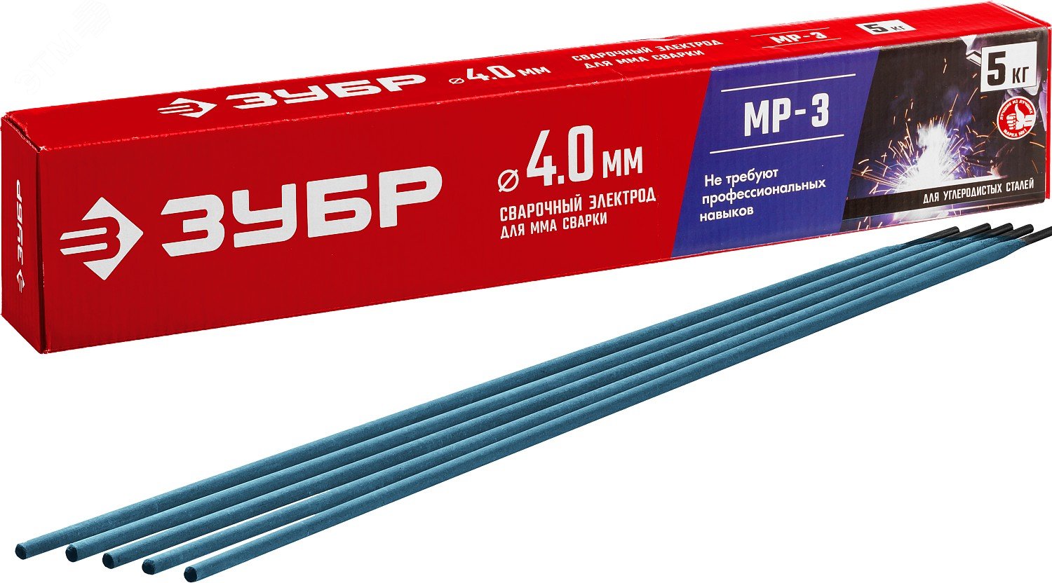 Изображение товара Электроды МР-3 рутиловые 4 мм 5 кг в упаковке ЗУБР Россия