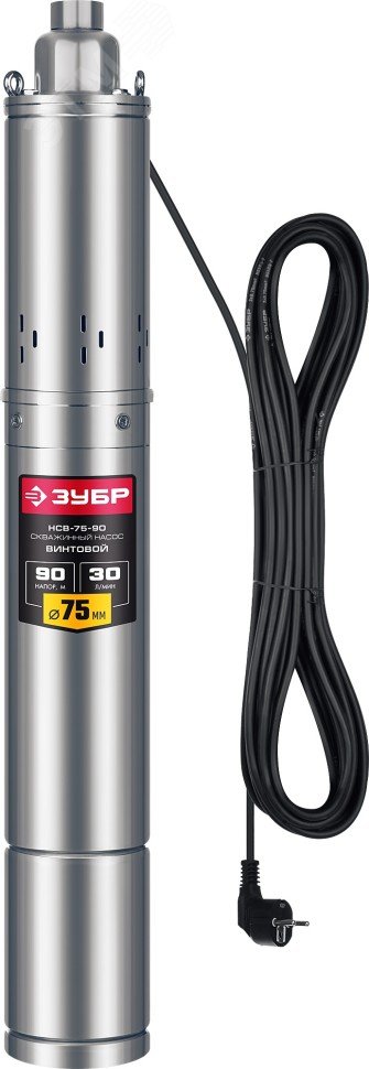 Изображение товара Насос скважинный винтовой НСВ-75-90 ЗУБР, 550 Вт, 90 м, корпус нерж.сталь (шт)