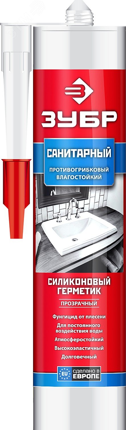 Изображение товара Герметик санитарный силиконовый 280 мл прозрачный ЗУБР