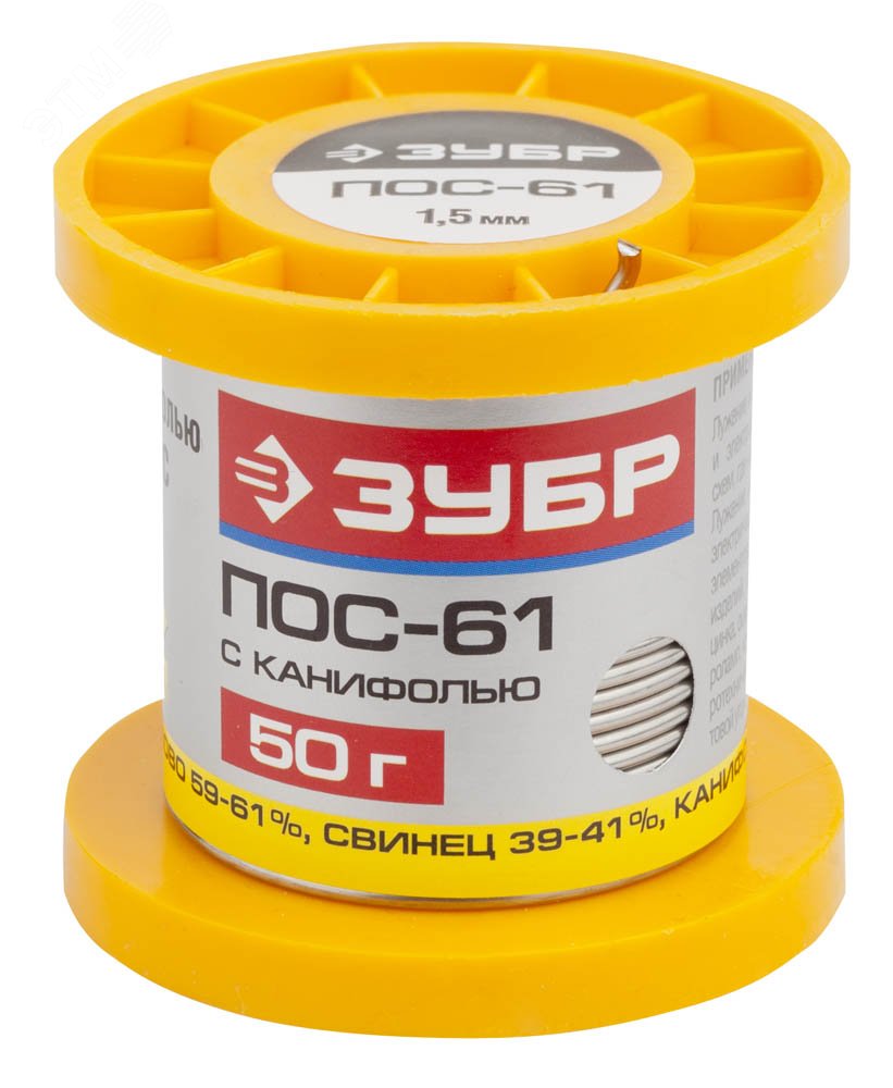 Изображение товара Припой , ПОС 61, трубка с канифолью, 50г, 1,5мм (шт)