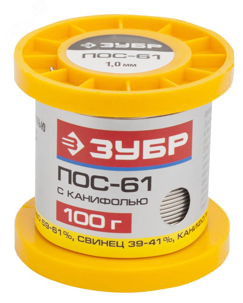 Изображение товара Припой , ПОС 61, трубка с канифолью, 100г, 1мм (шт)