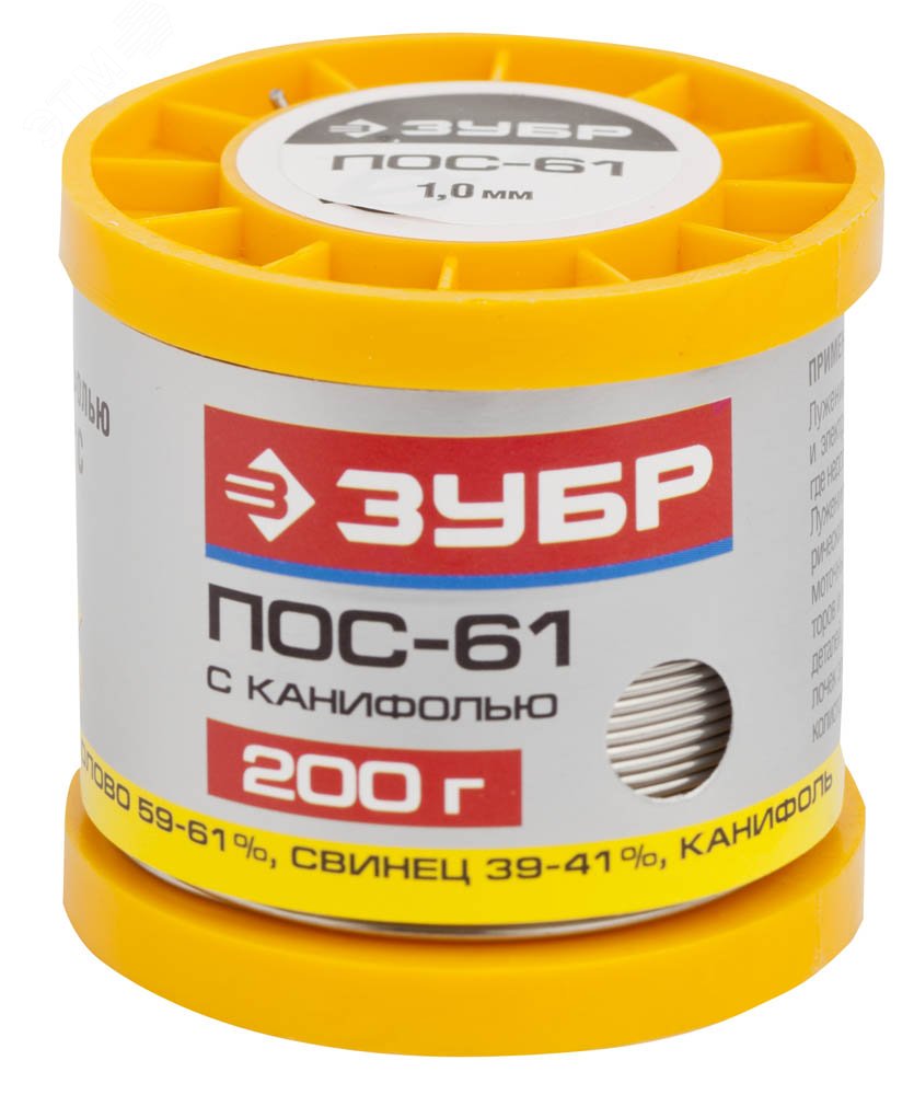 Изображение товара Припой , ПОС 61, трубка с канифолью, 200г, 1мм (шт)