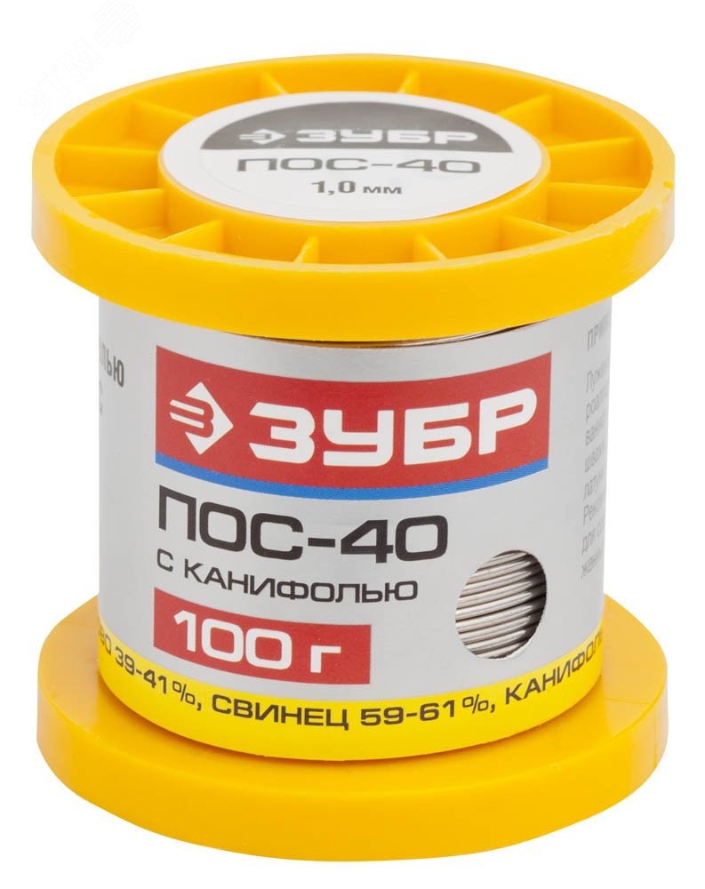 Изображение товара Припой , ПОС 40, трубка с канифолью, 100г, 1мм (шт)