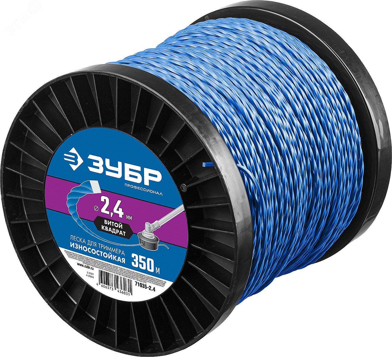 Изображение товара Леска для триммера ВИТОЙ КВАДРАТ 2.4 мм 350 м профессиональная