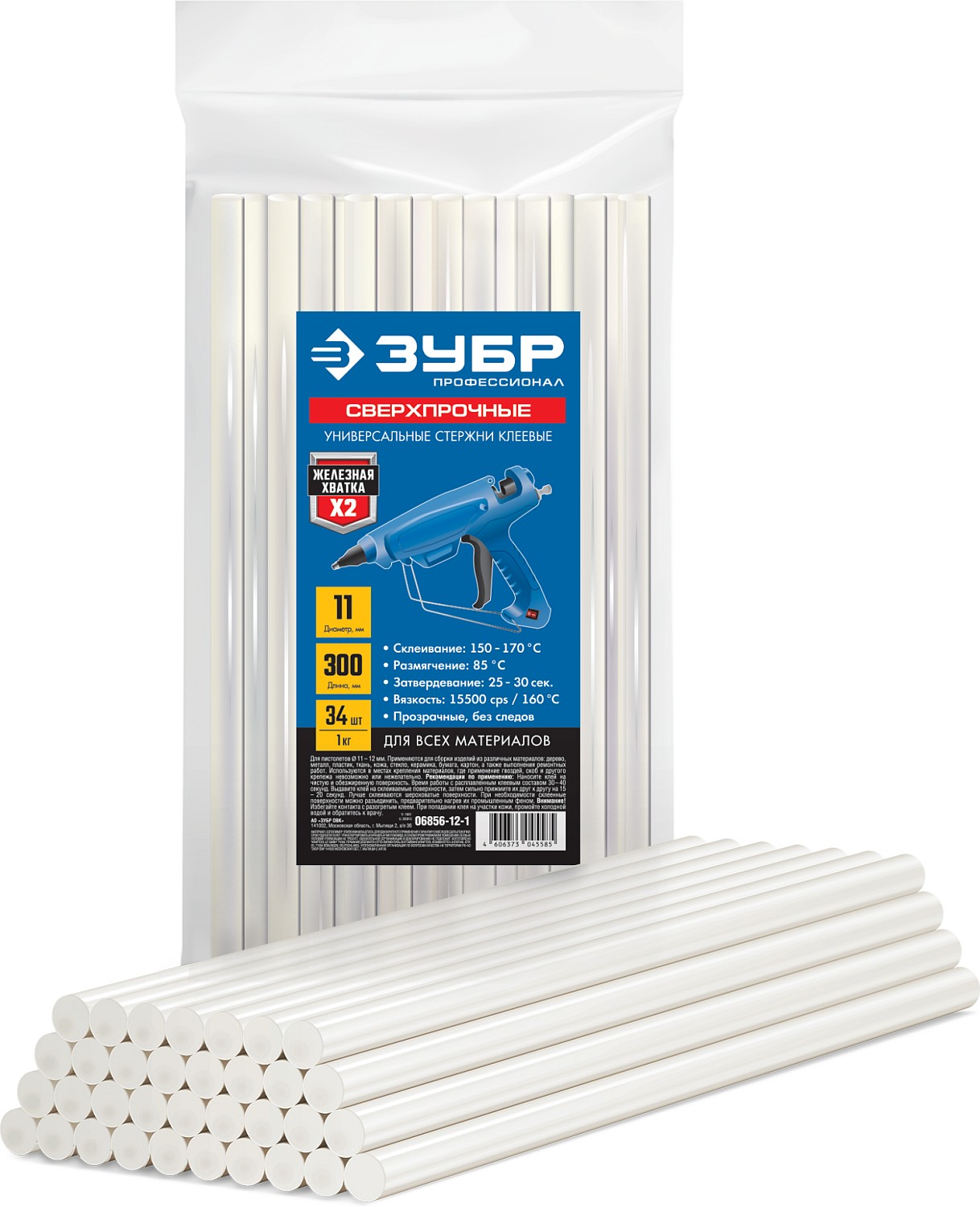 Стержни прозрачные сверхпрочные клеевые Профессионал, d 11x300 мм (11-12 мм) 34 шт. 1 кг