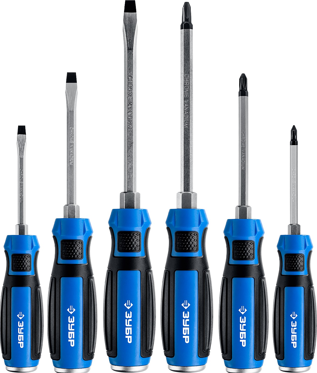 Набор: Отвертки ударные ''Профессионал'' ''УДАРНИК'', сквозной Cr-V стержень с усилит.под ключ, 2-хкомп.рук, магн.наконечник, в коробке, 6предм