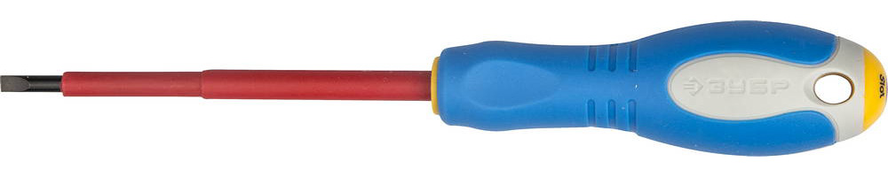 Отвертка Cr-V, трехкомпонент рукоятка, высоковольтная до ~1000В, SL, 4,0x100 мм ''ПРОФИ ЭЛЕКТРИК''.