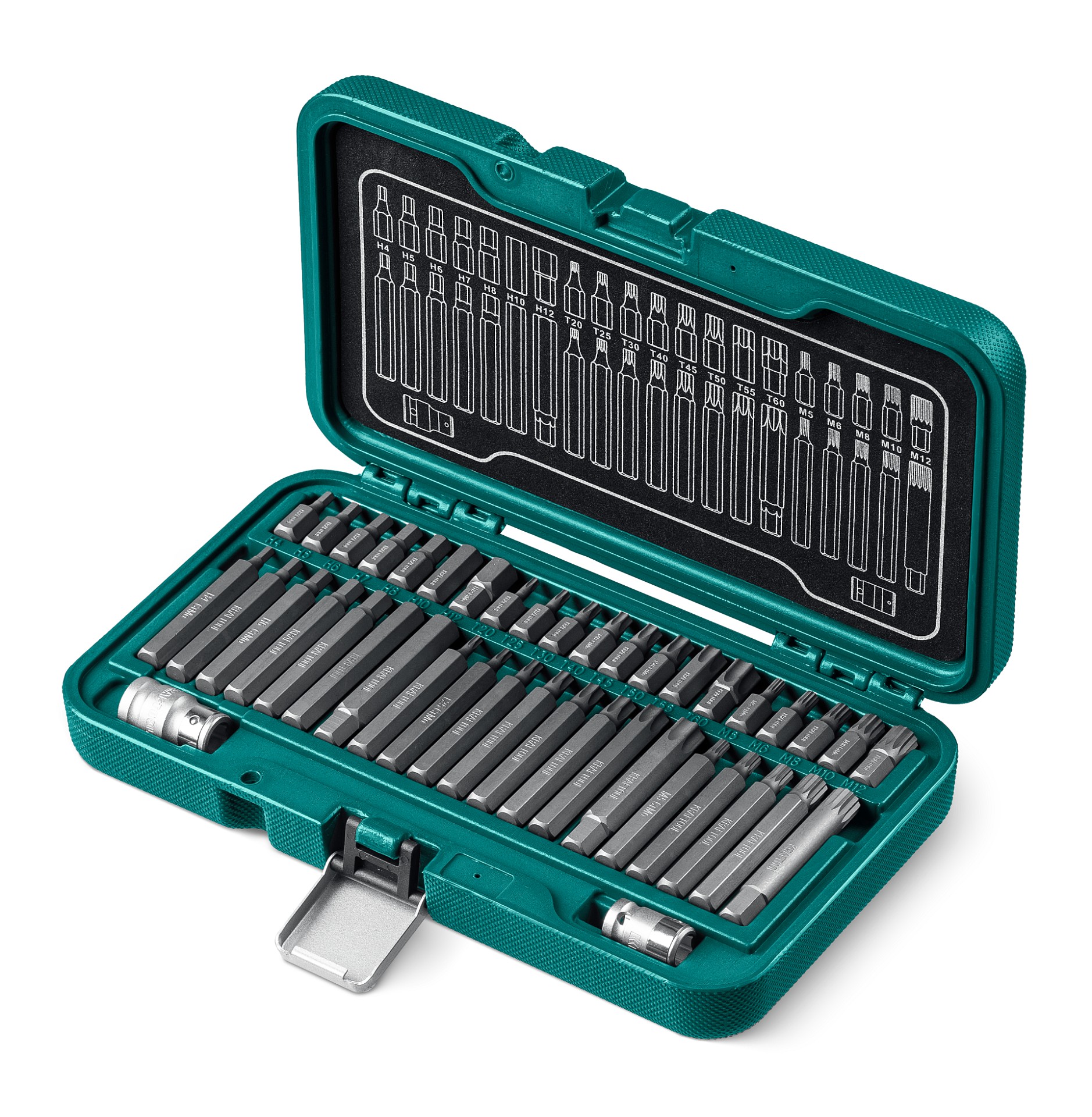 Набор специальных бит, HEX, TX, SPLINE хвостовик  10 мм под квадрат 1/2", THS-42, 42 шт