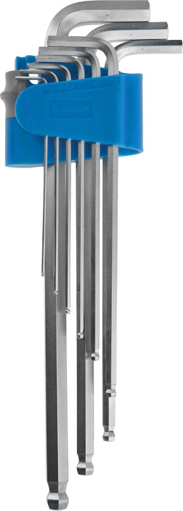 Набор ключей имбусовых ''ЭКСПЕРТ'' длинные с шариком,Cr-Mo,сатинир покрытие,эргоном держатель,HEX 1,5 - 10 мм,9шт