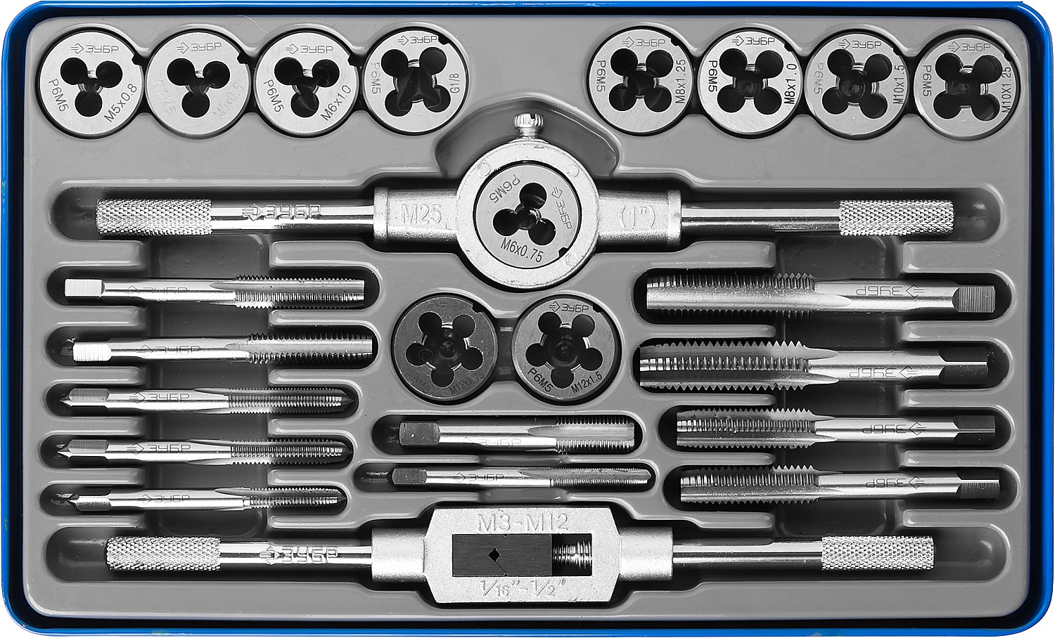 Набор метчиков и плашек, сталь Р6М5 24 предмета