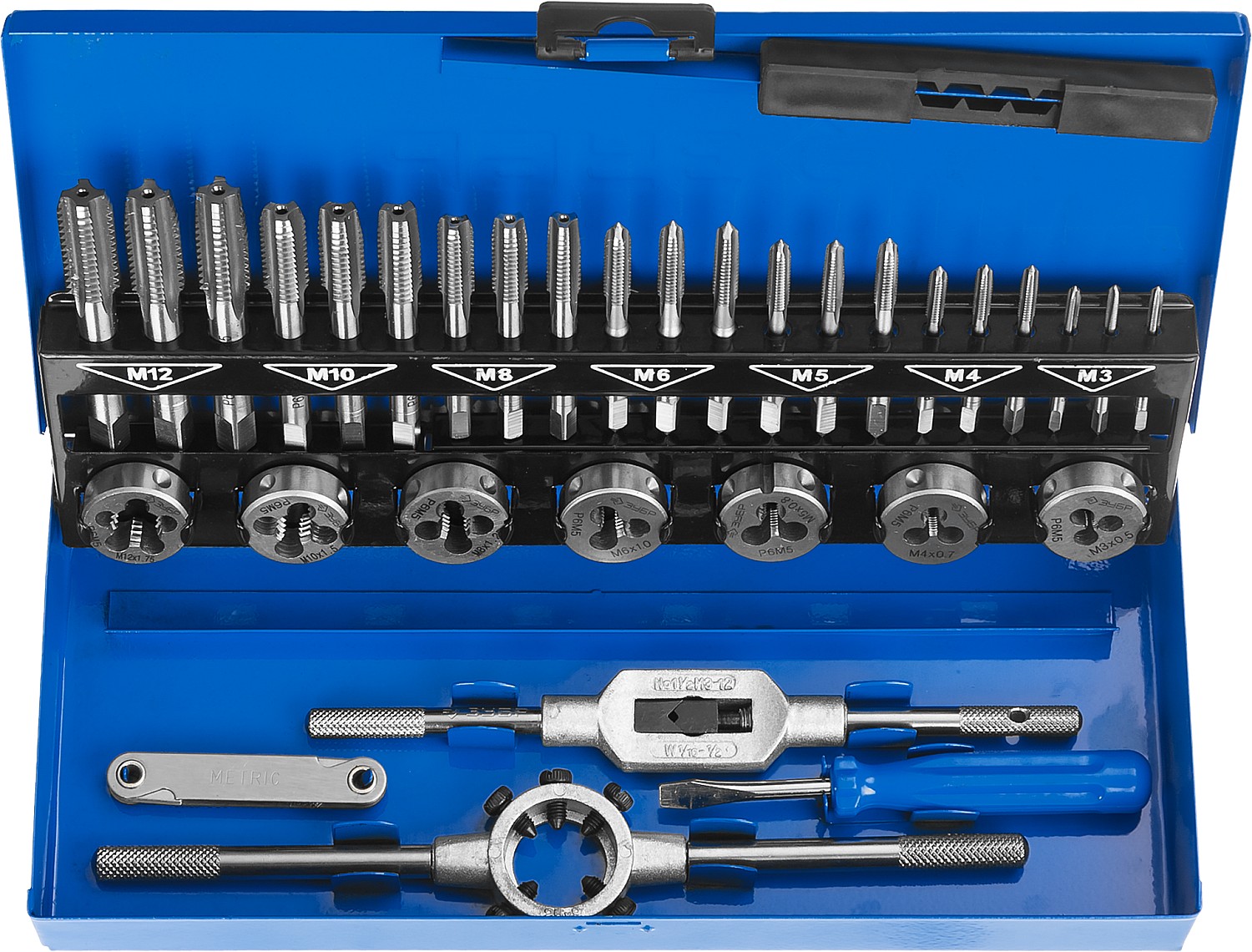 Набор метчиков комплектных и плашек, сталь Р6М5 32 предмета