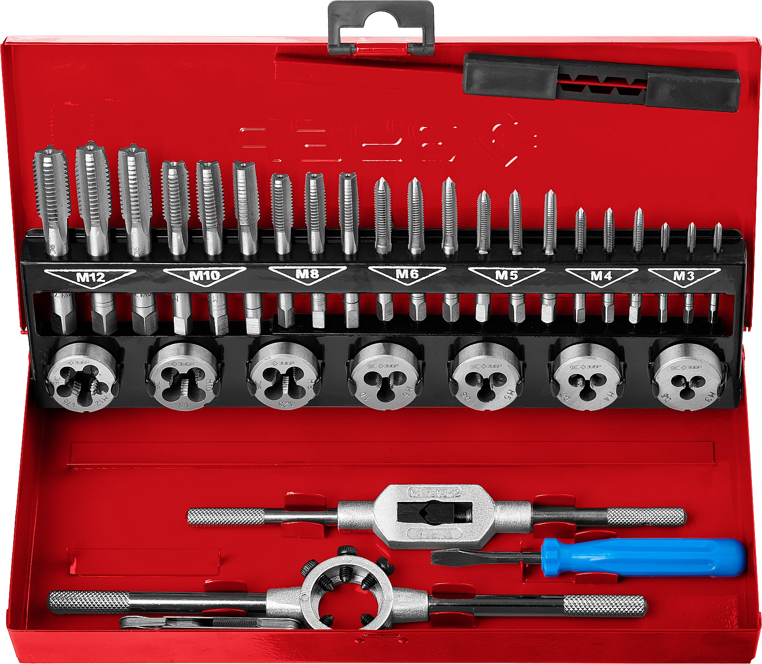 Набор метчиков и плашек ''Мастер'', сталь 9ХС, 32 предмета