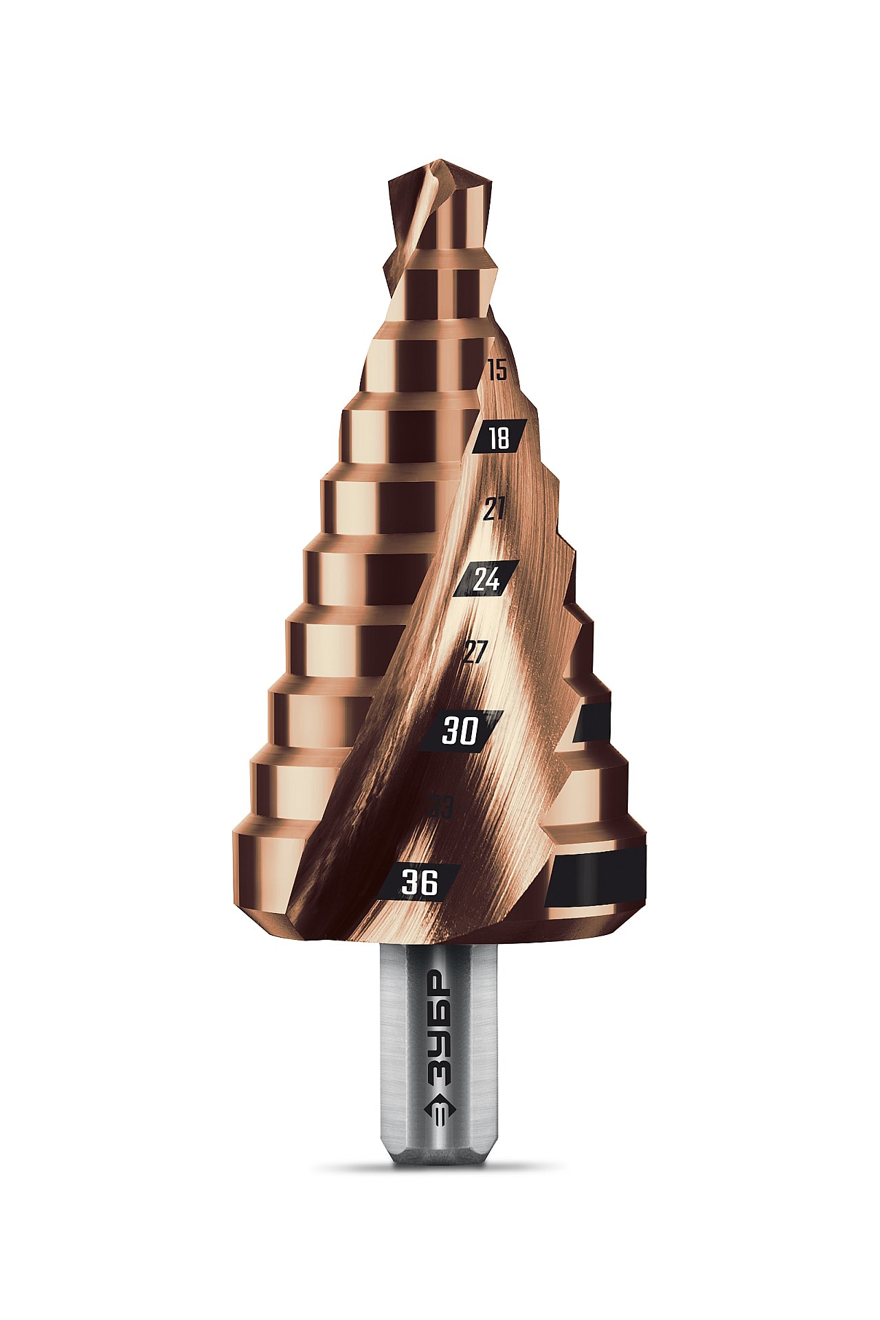 Сверло ступенчатое, винтовая проточка, КОБАЛЬТ 9-36мм, 10 ступеней, ПРОФЕССИОНАЛ
