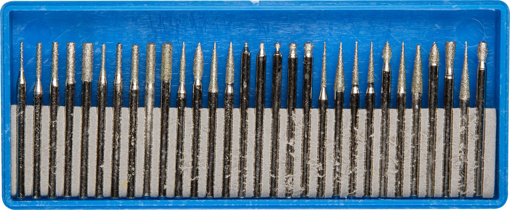 Набор : Мини-насадки с алмазным напылением в пластиковом боксе, P=180, хвостовик d=3мм, 30 предметов