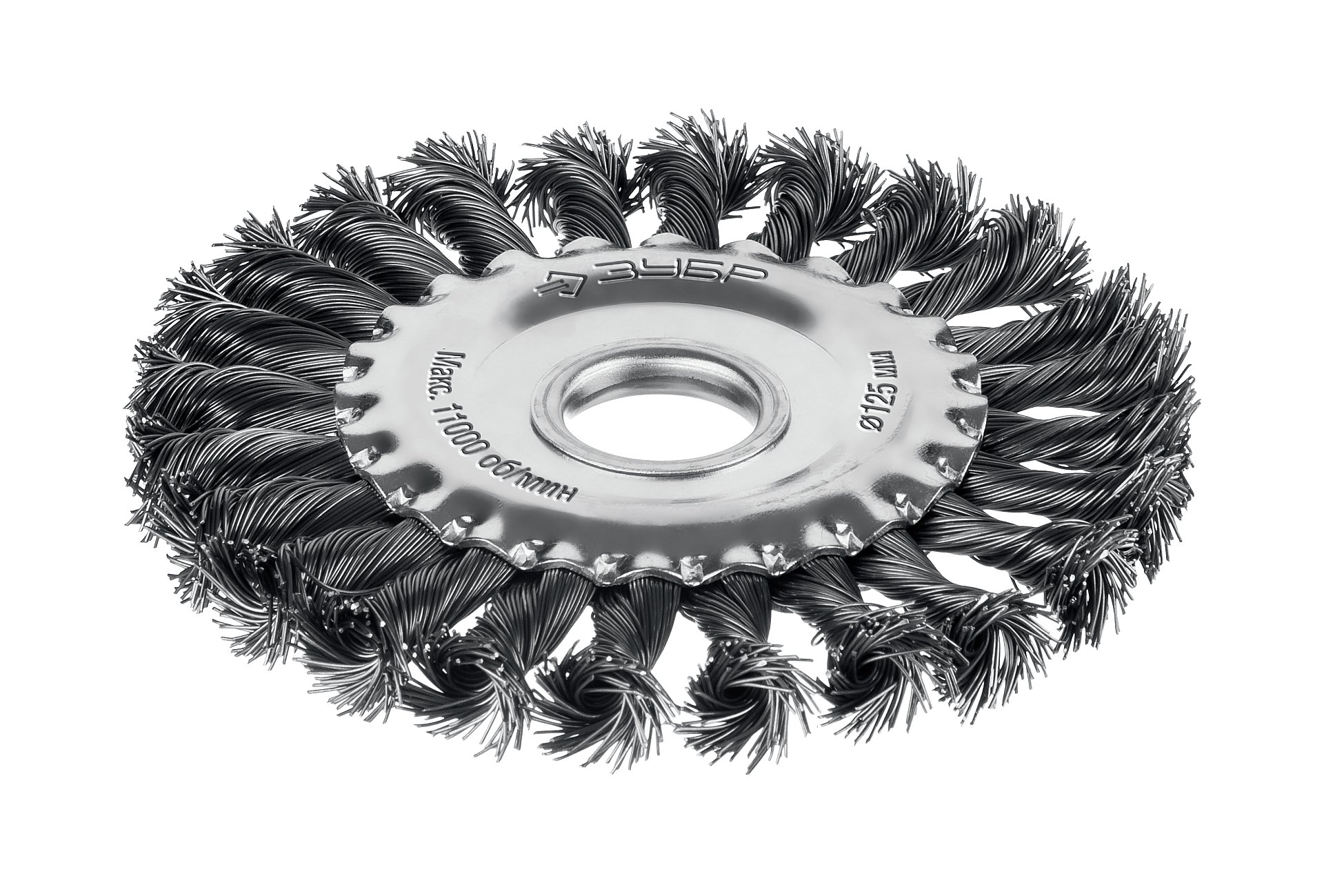 Щетка дисковая для УШМ, жгутированная стальная проволока 0.5 мм, посад. 22 мм, 125х22 мм