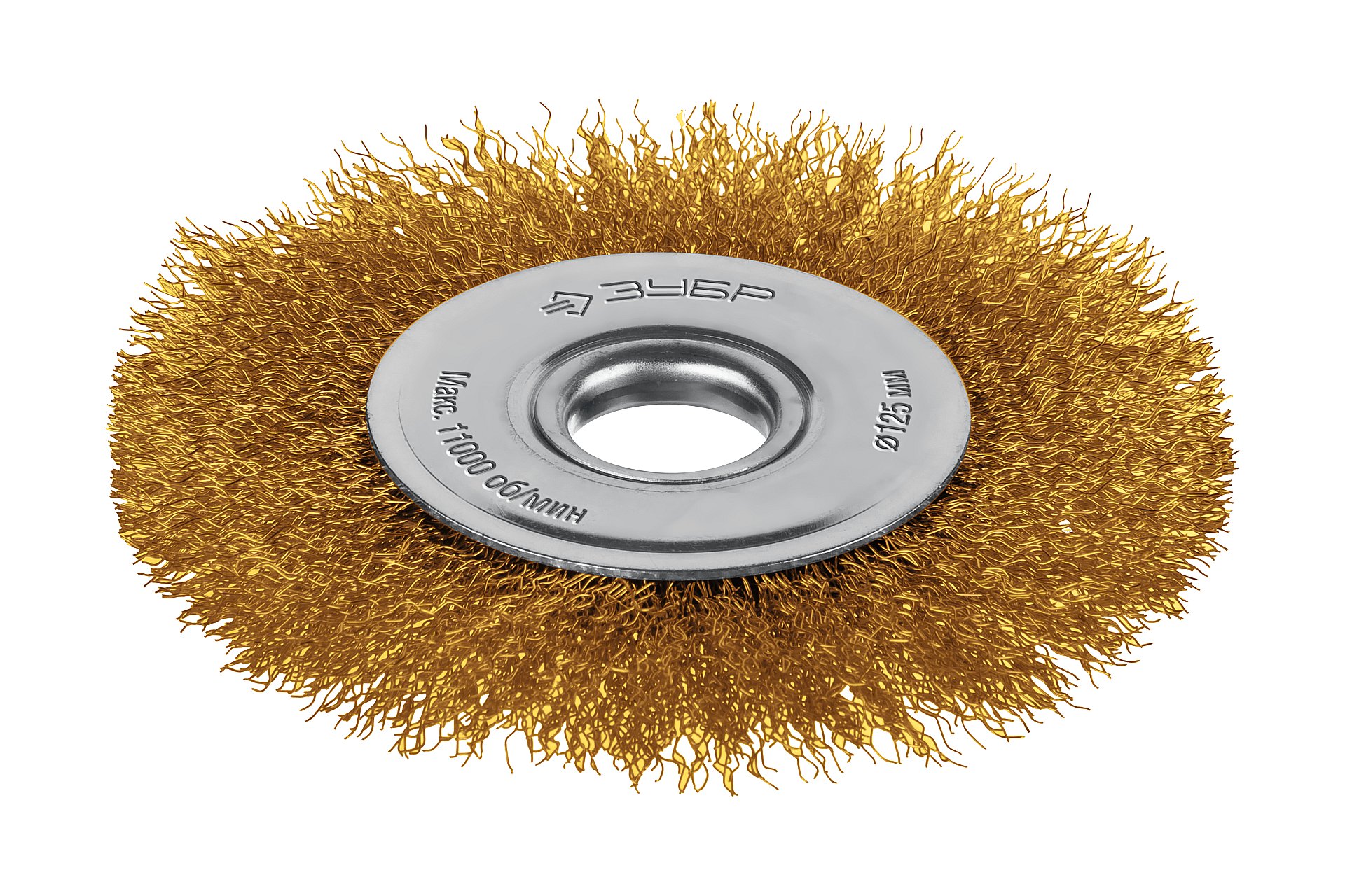 Щетка дисковая для УШМ, жгутированная стальная латунированная проволока 0.3 мм, посад. 22 мм, 125х22 мм