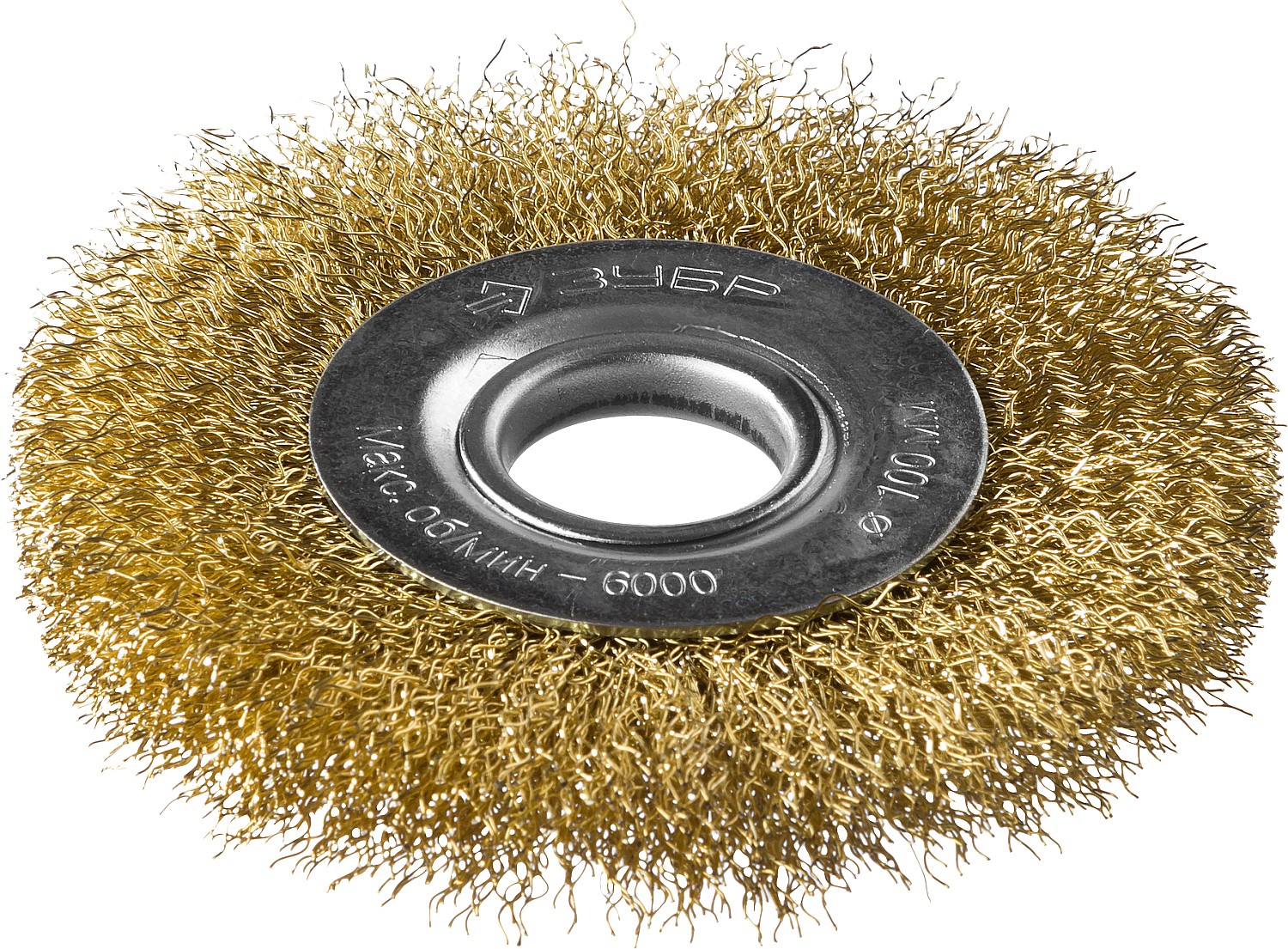 Щетка дисковая для УШМ, витая стальная латунированная проволока 0,3мм, 100х22мм ''Профессионал''.