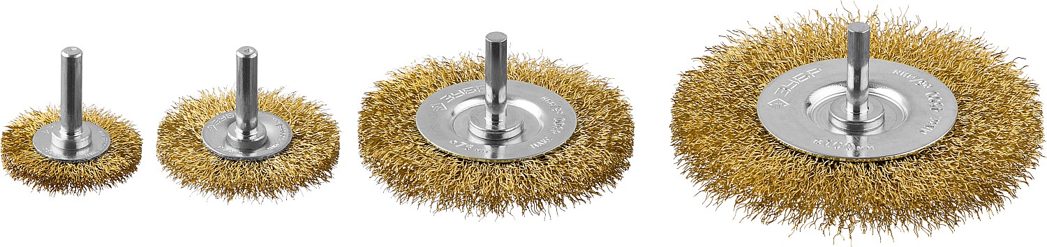 Набор щеток дисковых для дрели, витая стальная латунированная проволока 0,3мм, 4 шт ''Профессионал''.