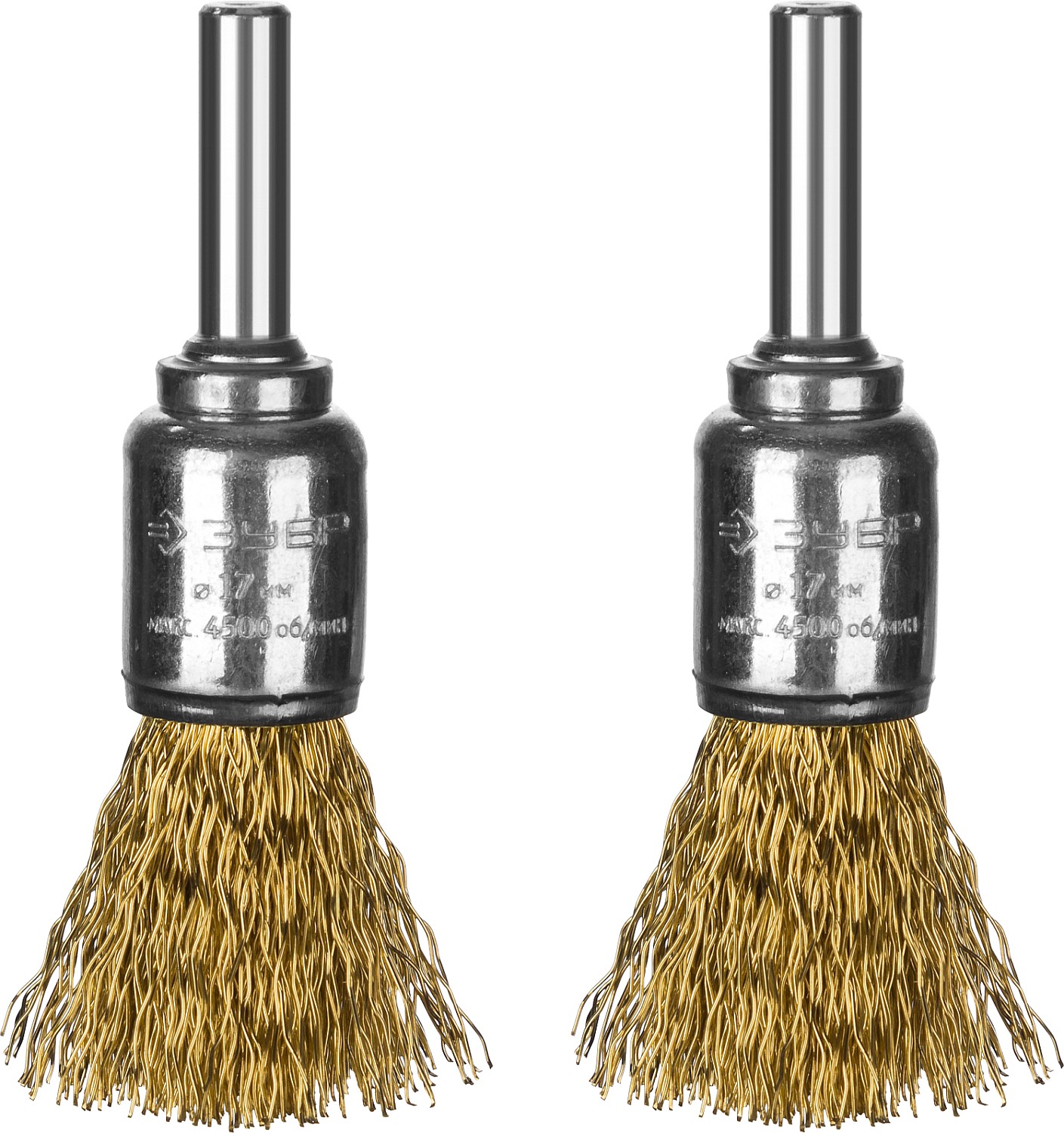 Щетки кистевые для дрели, витая стальная лат унированная проволока 0,3мм, 17мм, 2шт ''Профессионал''.