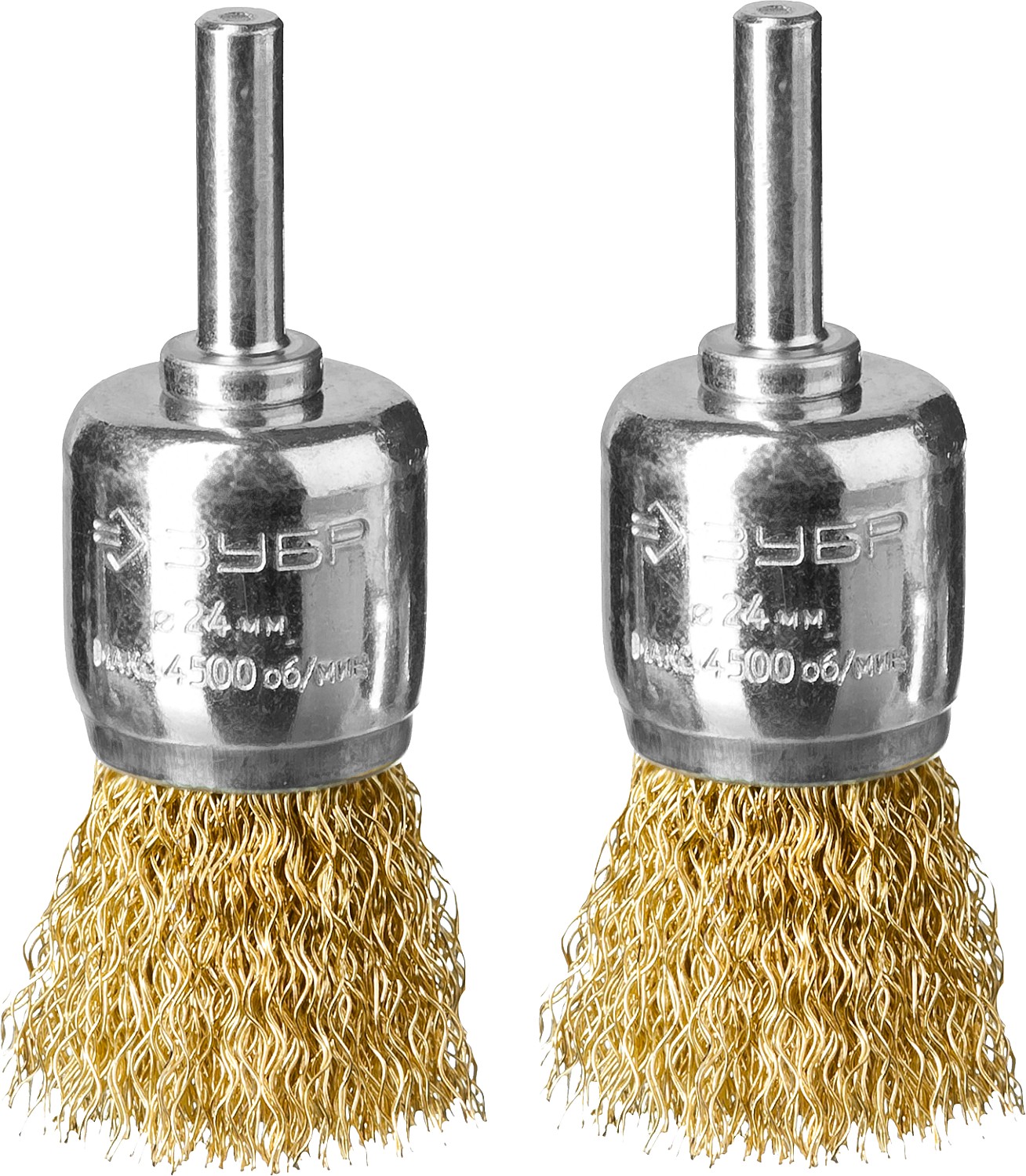 Набор щеток кистевых для дрели, витая стальная латунированная проволока 0,3мм, 24мм, 2шт ''Профессионал''.