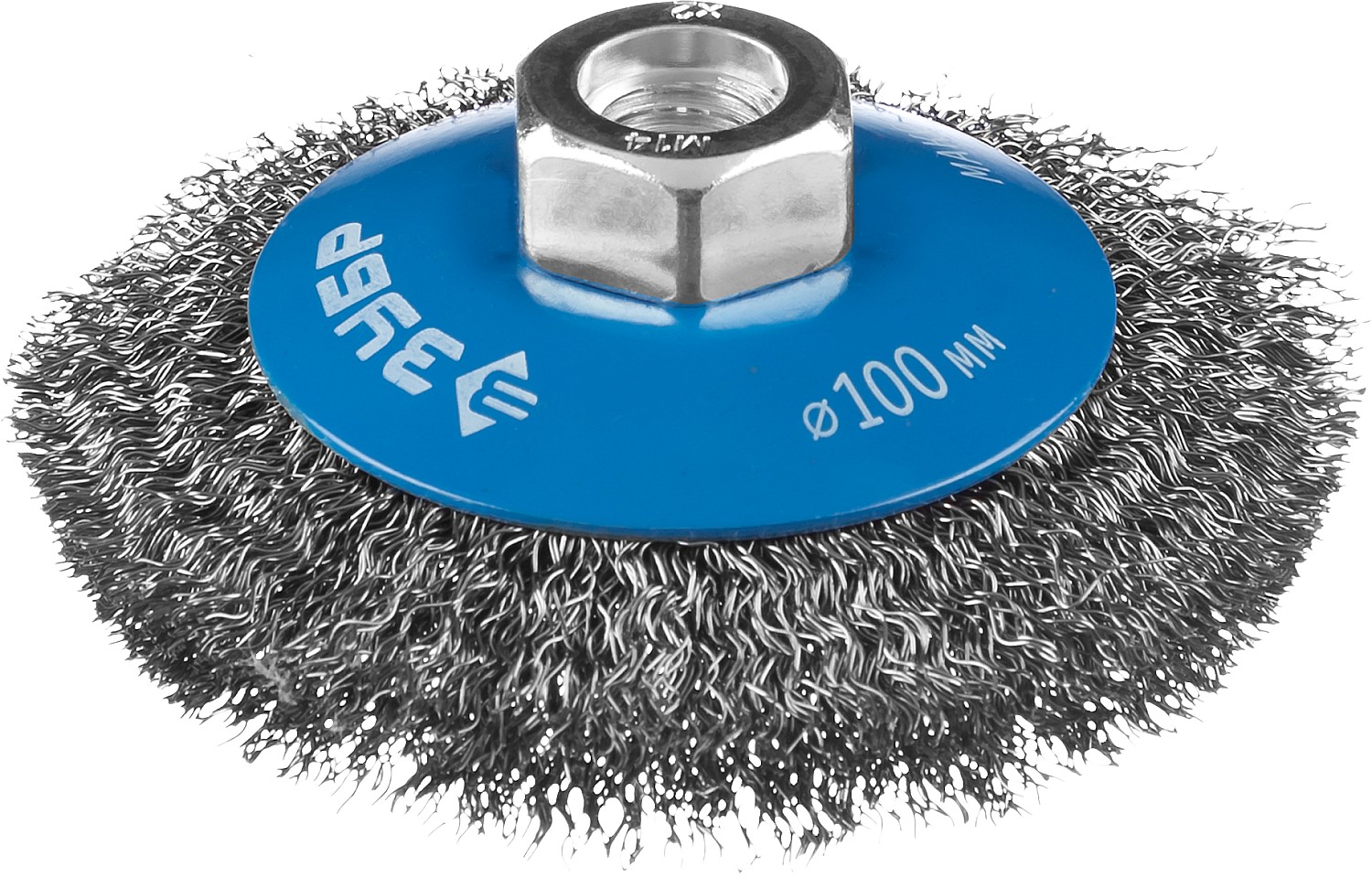 Щетка коническая для УШМ, витая стальная проволока 0,3мм, 100ммхМ14 ''Профессионал''.