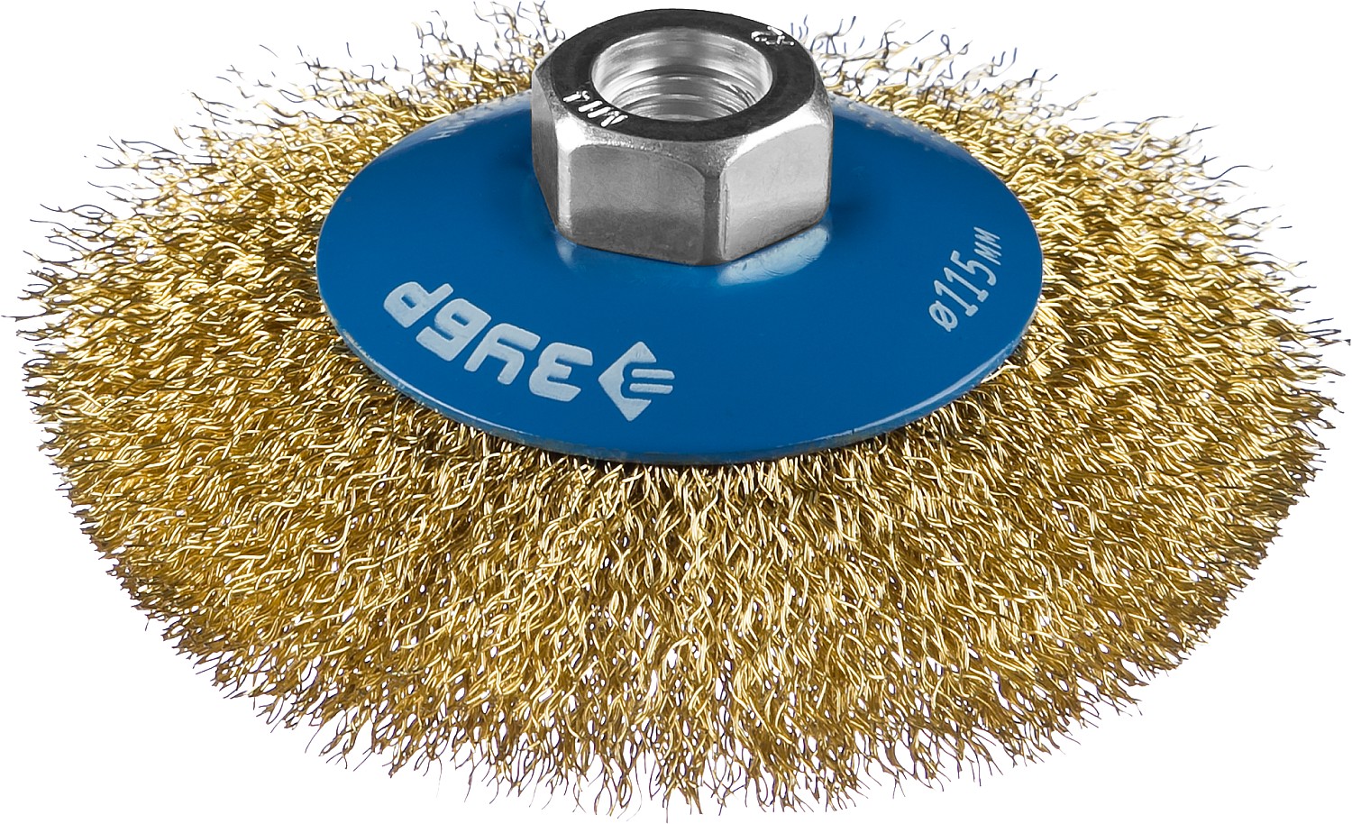 Щетка коническая для УШМ, витая латунированная стальная проволока 0,3мм, 115ммхМ14 ''Профессионал''.