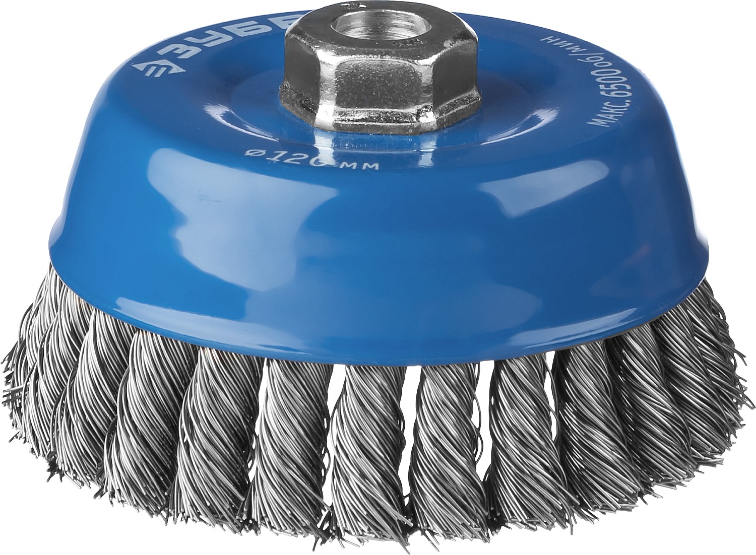 Щетка чашечная для УШМ, плетеные пучки стальной проволоки 0,5мм, 120ммхМ14 ''Профессионал''.