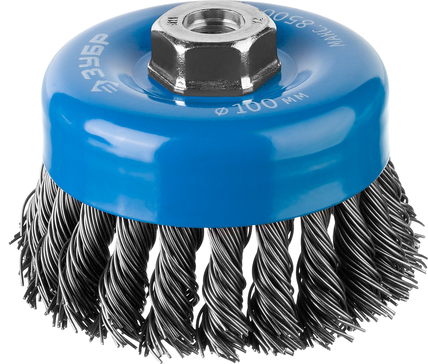 Щетка чашечная для УШМ, плетеные пучки стальной проволоки 0,8мм, 100ммхМ14 ''Профессионал''.