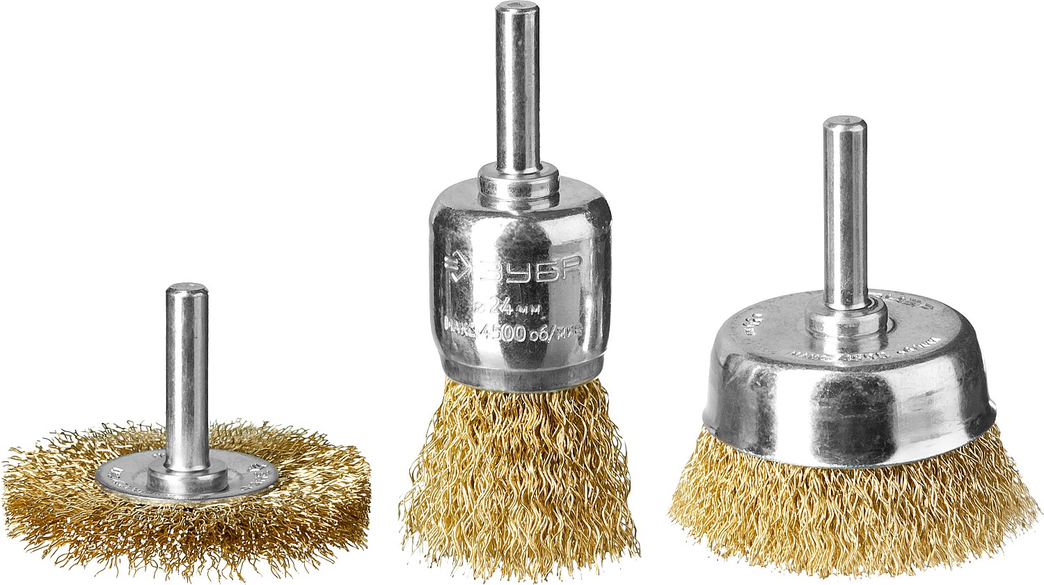 Набор щеток для дрели, витая стальная латунированная проволока 0,3мм, 24/50/50мм, 3шт ''Профессионал''.