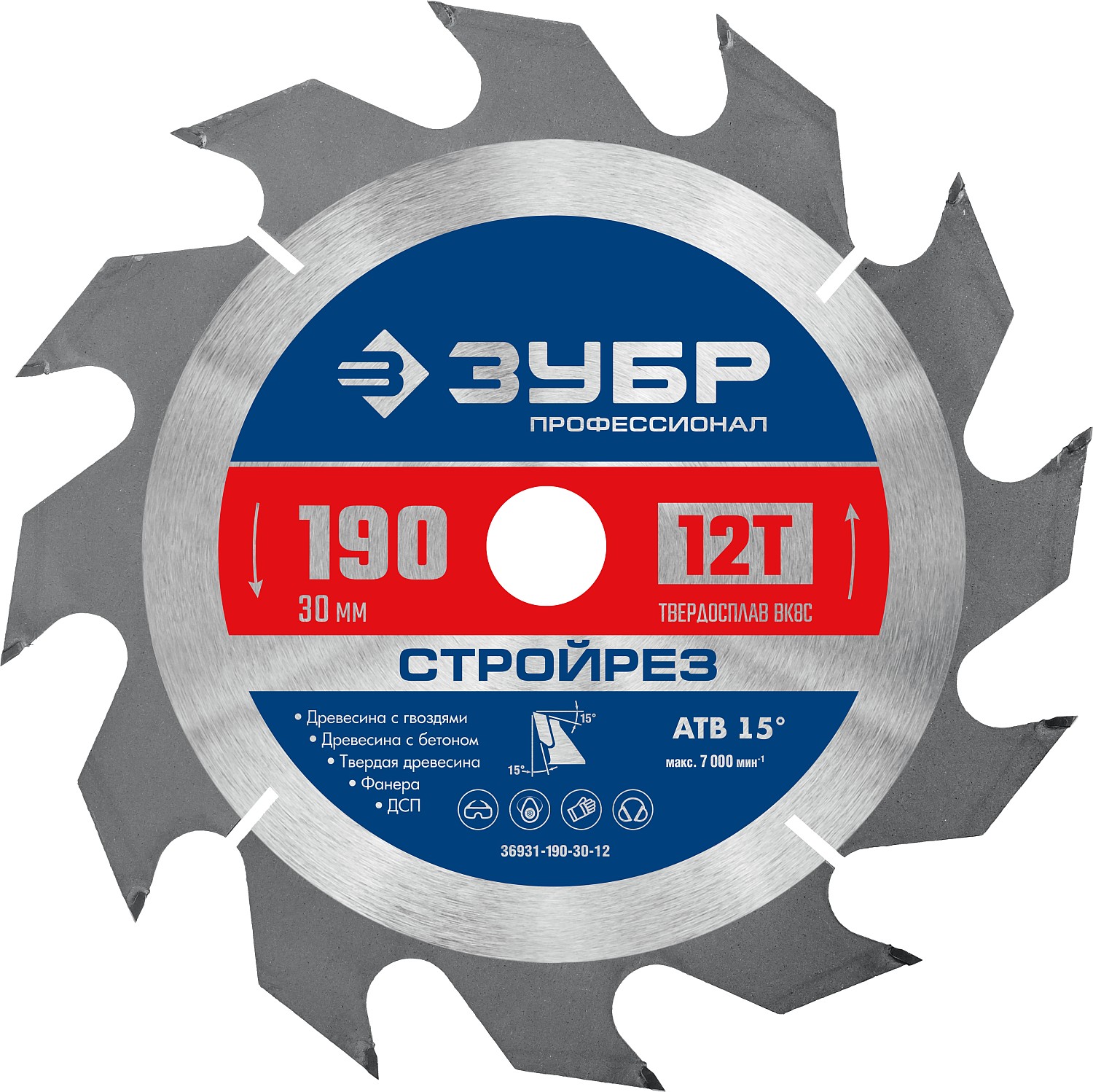 Диск пильный по строительной древесине Стройрез 190х30мм 12Т