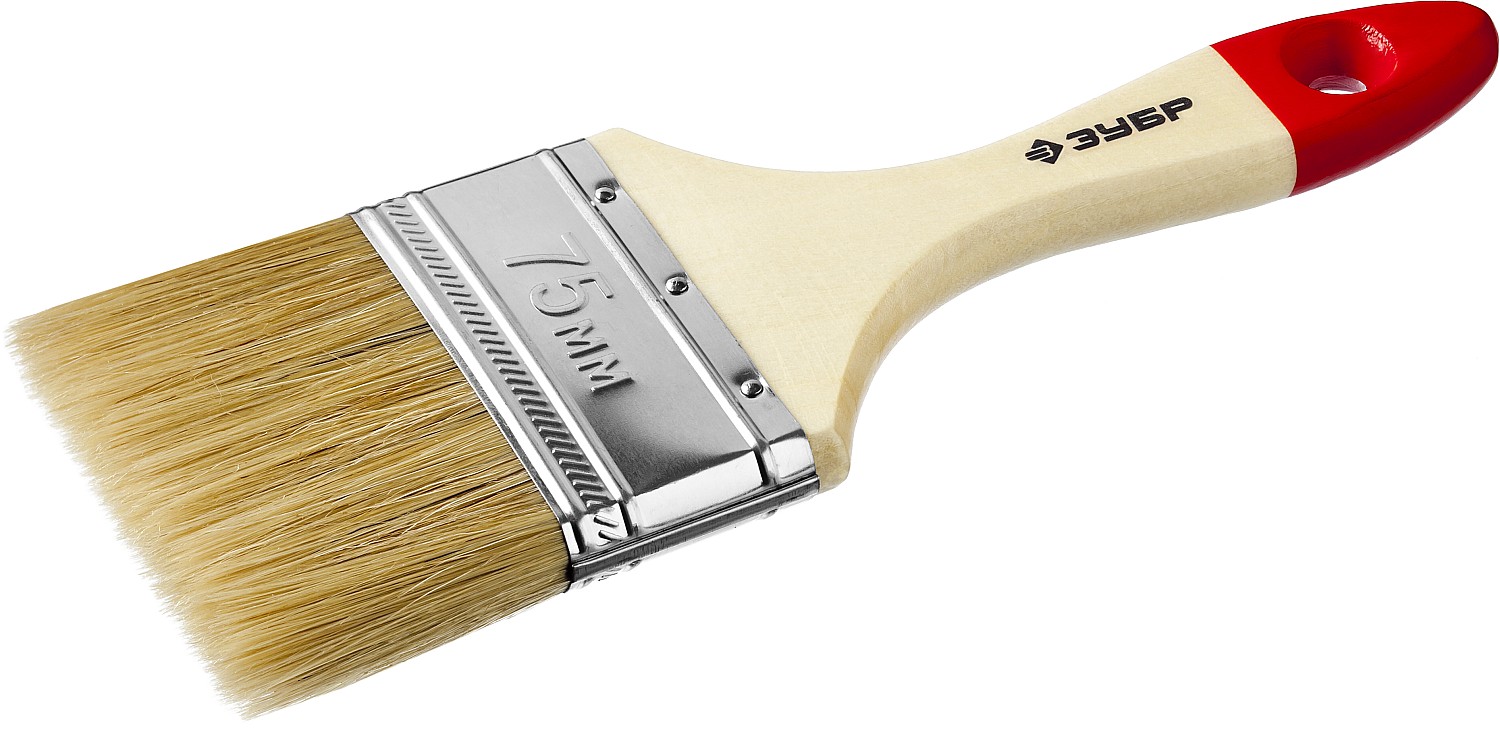 Кисть плоская ''УНИВЕРСАЛ-МАСТЕР'', натуральная щетина, деревянная ручка, 75мм