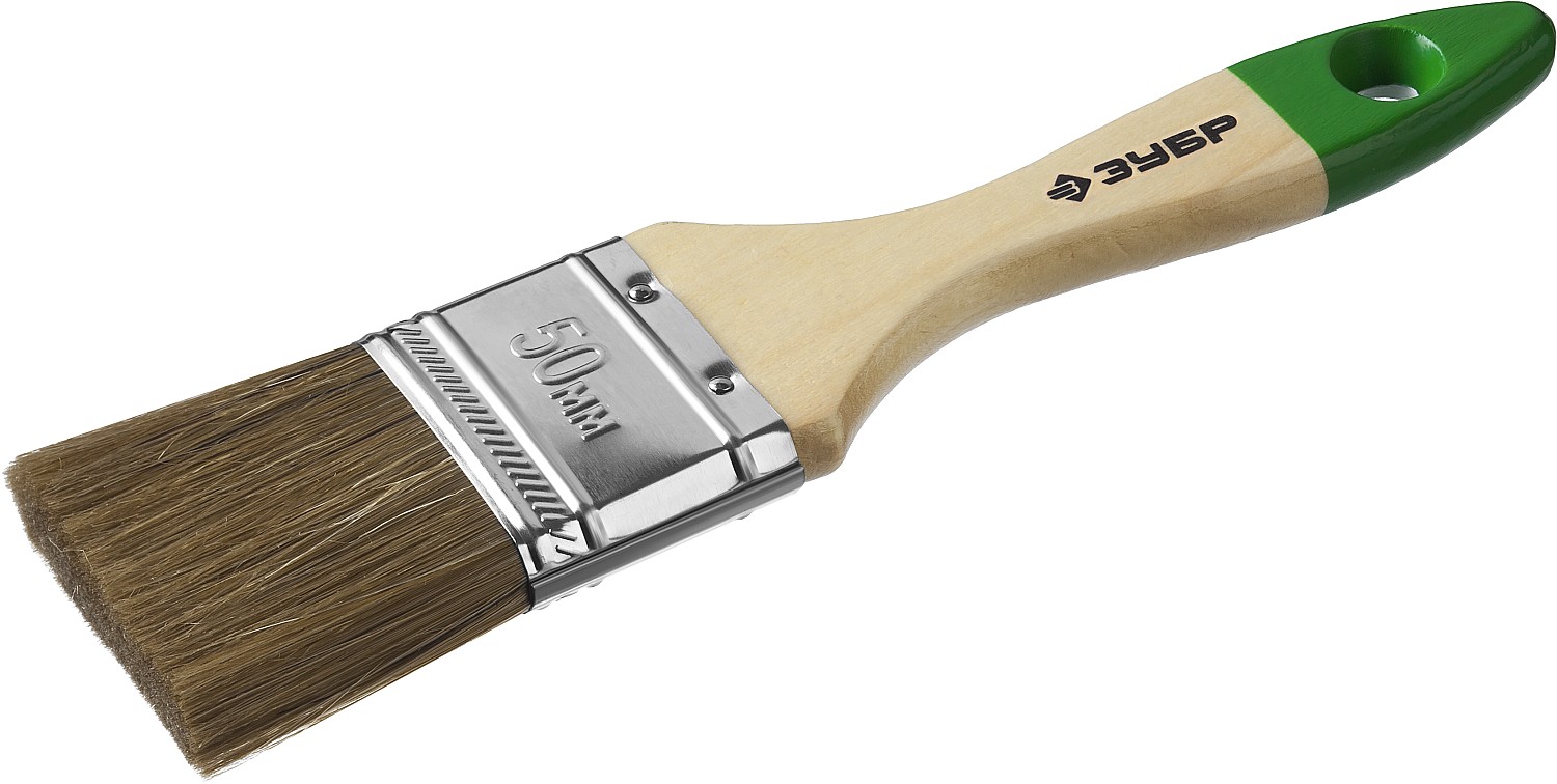 Кисть плоская ''ЛАЗУРЬ-МАСТЕР'', смешанная щетина, деревянная ручка, 50мм