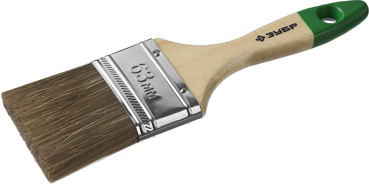 Кисть плоская ''ЛАЗУРЬ-МАСТЕР'', смешанная щетина, деревянная ручка, 63мм