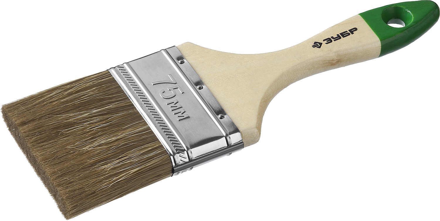 Кисть плоская ''ЛАЗУРЬ-МАСТЕР'', смешанная щетина, деревянная ручка, 75мм
