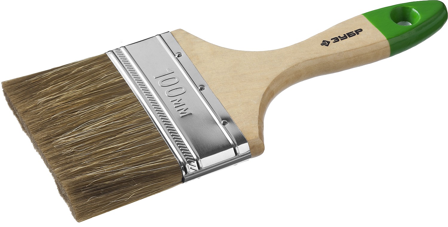 Кисть плоская ''ЛАЗУРЬ-МАСТЕР'', смешанная щетина, деревянная ручка, 100мм