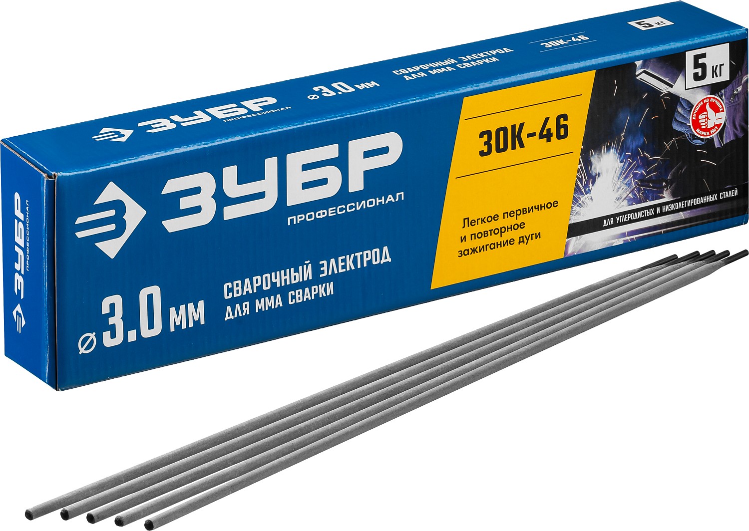 Электроды ЗОК-46 рутил-целлюлозный, d 3.0x350 мм, 5 кг в коробке, Профессионал.