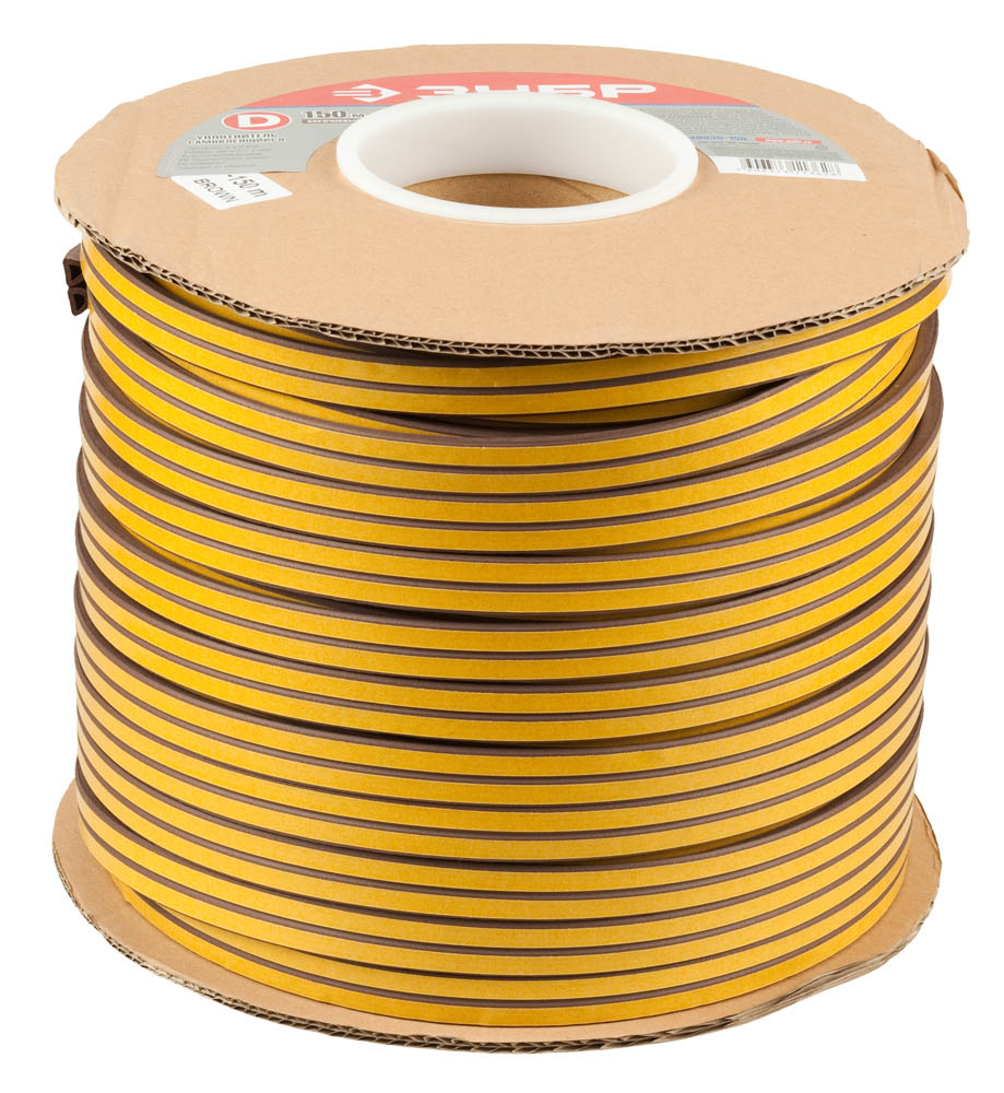 Резиновый уплотнитель самоклеящийся, профиль ''D'', размер 9х8мм, коричневый, 150м