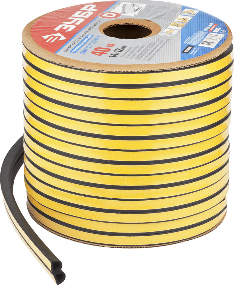 Резиновый промышленный уплотнитель ГАРМОНИЯ самоклеящийся, профиль ''D'', размер 14х12мм, чёрный, 40