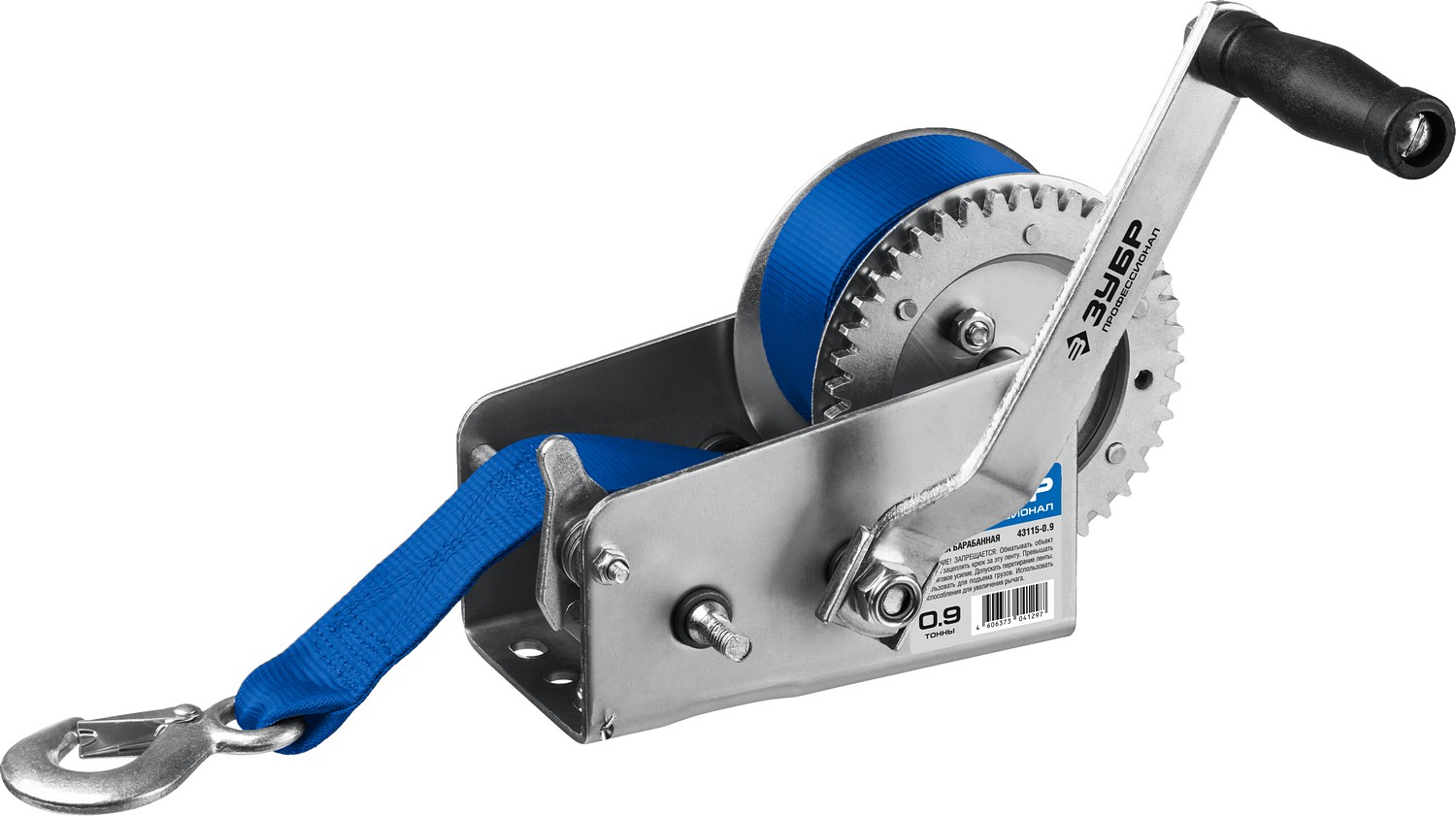 Лебедка ручная барабанная ''Профессионал'', тяговая, ленточная, 0,9т, 10м