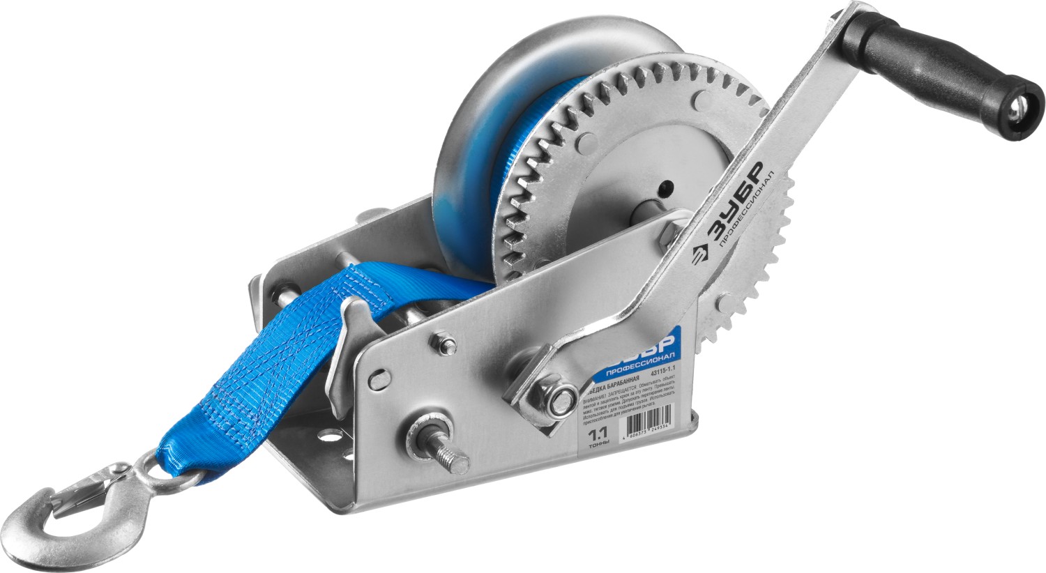 Лебедка ручная барабанная ''Профессионал'', тяговая, ленточная, 1,1т, 10м