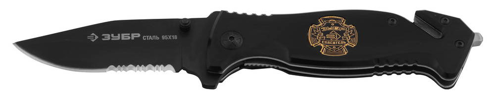 Нож ''ЭКСПЕРТ'' СПАСАТЕЛЬ складной, серрейтор. заточка, наконечник д/стекол,резак,200мм/лезвие 90мм